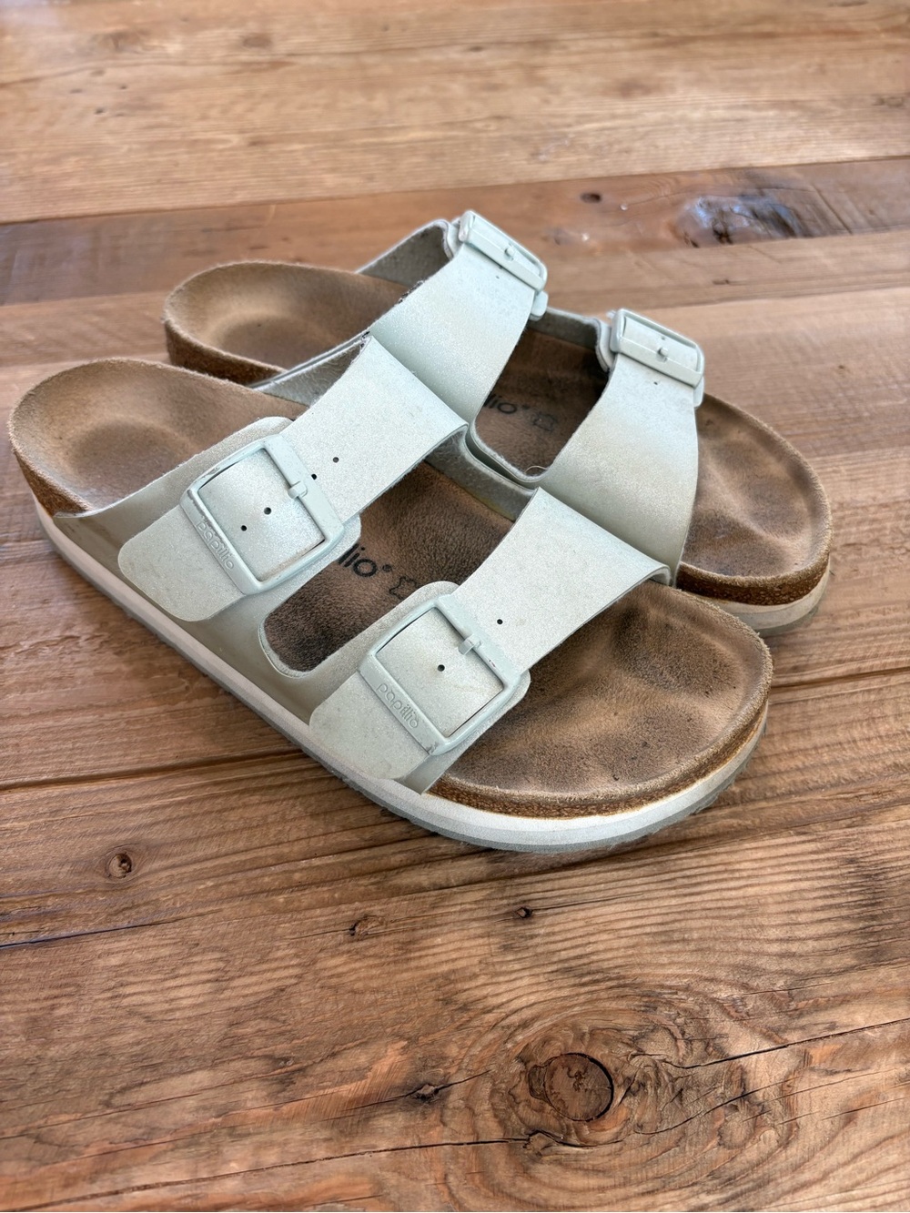 Birkenstock Gray Double-Buckle Slide Sandals